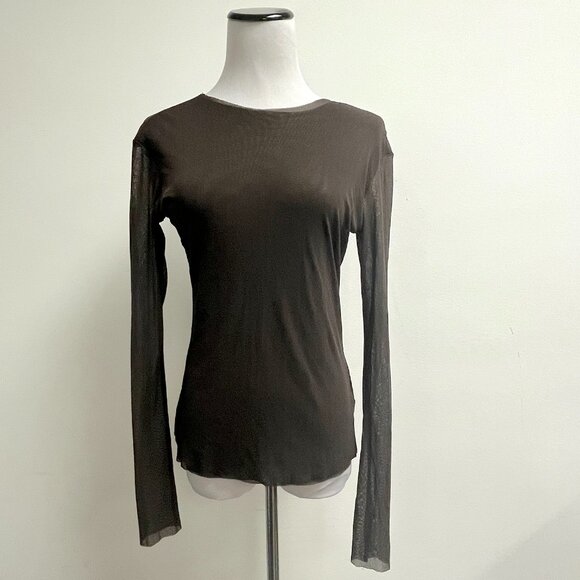 Petit Pois Tops - Petit Pois sheer top layered long sleeve chocolate brown L stretch Viviana G
